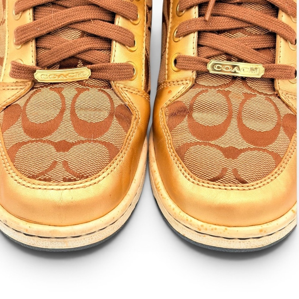 Coach Norra High Top Sneaker 9.5M Y2K Gold CC Signature Monogram Metallic Logo - Picture 3 of 9